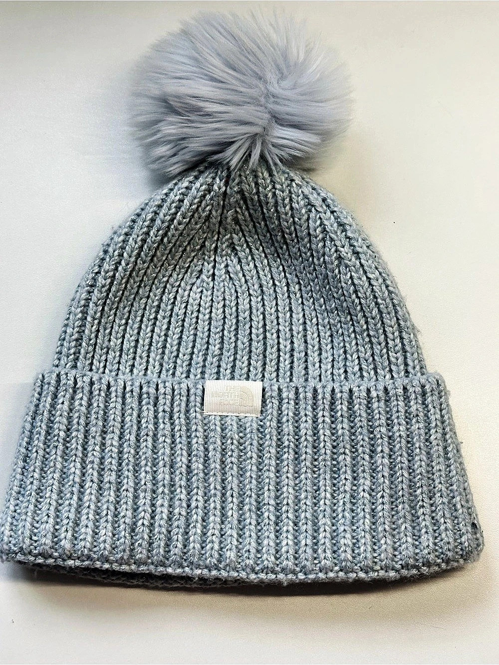 The North Face  Ribbed Pom-Pom Beanie in Blue Woman Winter Hat